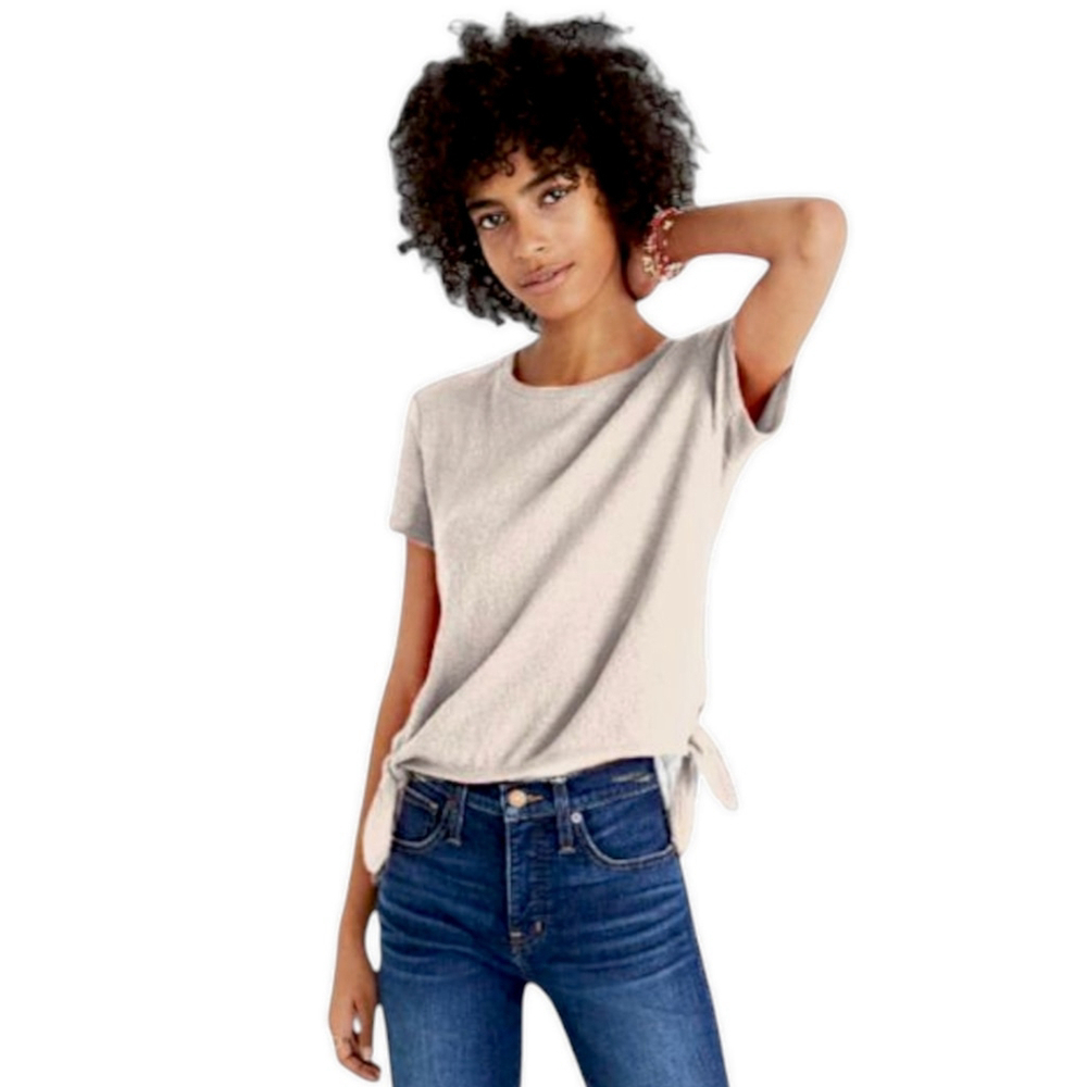 MADEWELL Side Tie Cream Boxy Textured Short Sleeve Top Shirt Women's Sz M